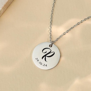 Personalized Handmade Name Necklace, Custom Engraved Coin Pendant Disc Necklace for Women, Minimalist Jewelry Birthday Gift for her