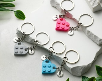 Custom Heart Pendant Keychain Set, Initial Key Ring Matching Keychain, Building Block BFF Gift Gift for Lover Gift for Her Mothers Day Gifts