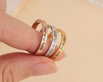 Custom Date Name Ring,Custom Delicate Stacking Ring,Dainty Ring,Personalized Custom Name Ring,Gift for Her/Him,Memorial Gift,Unique Gift