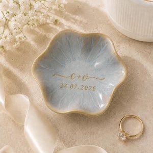 Personalized Ceramic Ring Dish, Custom Jewelry Tray with Gold Engraving, Wedding Ring Holder, Engagement Gift for Bride, Mr and Mrs Gift