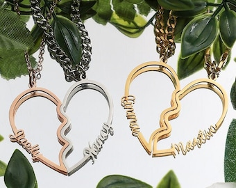 Collana personalizzata a forma di cuori divisi, due collane a mezzo cuore, collana con nome personalizzato per coppie, ciondolo per condivisione di cuori d'amore, regalo per coppie gay