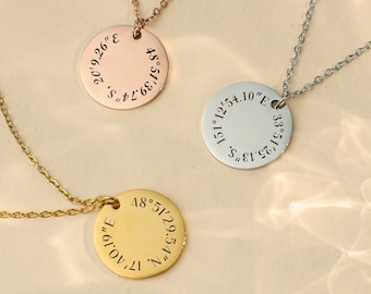 Collar con coordenadas personalizadas, joyería con ubicación GPS personalizada