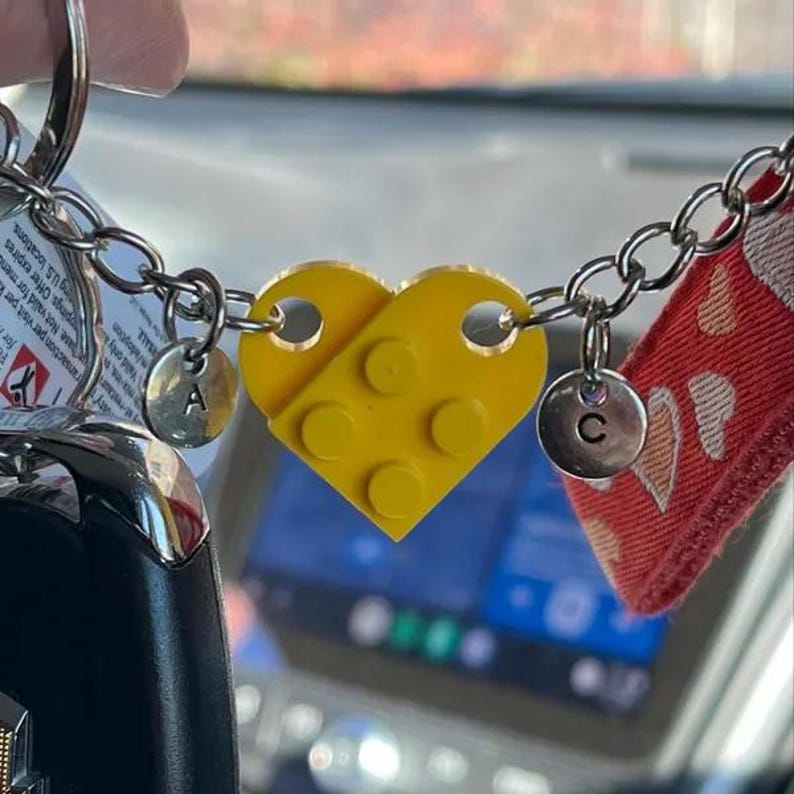 Personalized Initial Heart Keychain Set,Colorful Matching Keychain,Valentine's Day Gift,Couple/Other Half Gift,Gift for Lover,Gift for Her image 10