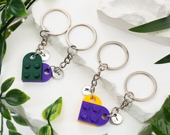 Personalized Heart Keychain Set, Initial Matching Keychains, Couple Gift