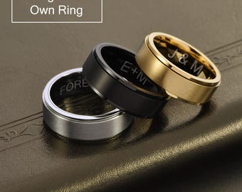 Custom Rotatable Ring,Engraved Fidget Spinner Ring for Men,Stainless Steel Ring, Promise Ring,Black/Silver Couple Band,Customized Spin Band