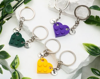 Custom Heart Keychain Set, Personalized Initial Key Chain Colorful Matching Keychain, Mothers Day Gift Gift for Lover, Gift for Her
