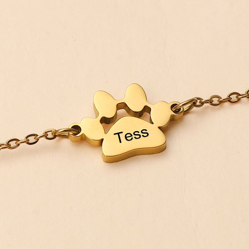 Paw Print Name Bracelet, Personalized Elegant Dog Paw Bracelet ...