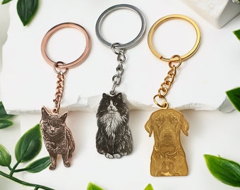 Custom Pet Photo Keychain, Dog Cat Memorial, Stainless Steel