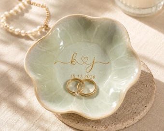 Personalized Ceramic Ring Dish, Custom Jewelry Tray with Gold Engraving, Wedding Ring Holder, Engagement Gift for Her, Mr and Mrs Gift