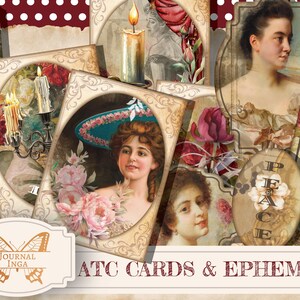 Classy Vintage ATC Cards and Ephemera, Junk journal digi kits, Junk Journal Printable, Vintage journal pages