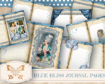 Zestaw Blue Bliss Junk Journal, strony do scrapbookingu do druku (wersja cyfrowa do pobrania)
