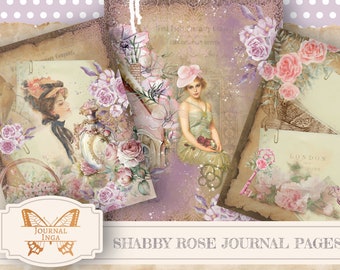 Shabby Rose Junk Journal Kit, Vintage Scrapbook Pages (Digital Download)