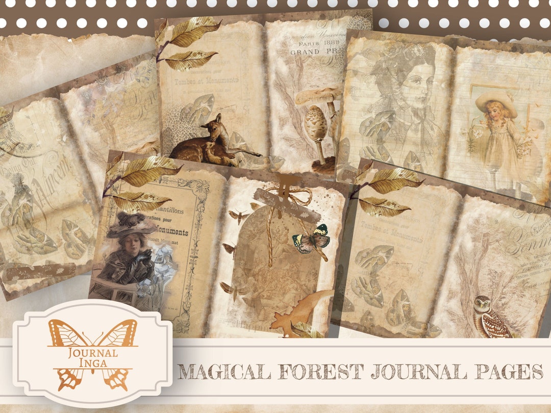 Magical Forest Junk Journal Kit, Vintage Scrapbook Pages (digital ...
