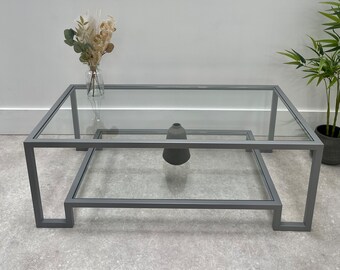 Hudson Glass Metal Coffee Table - Silver Grey