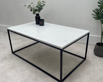 Marble Coffee Table Matte Black Frame