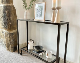 Hudson Glass Metal Console Table - Dark Bronze