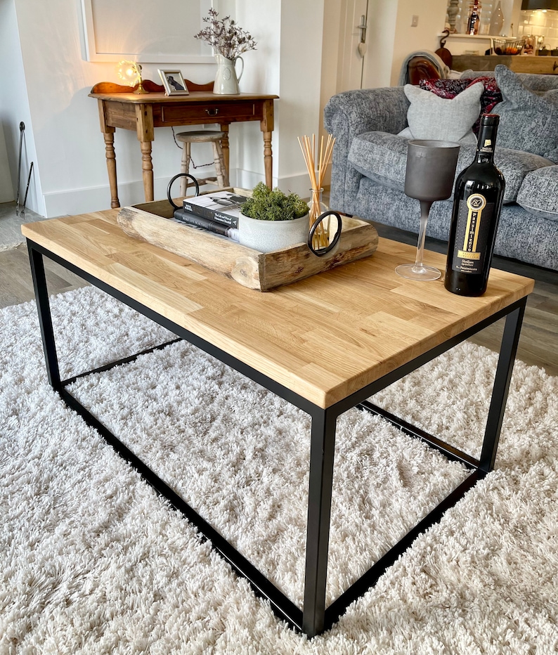 Oak Coffee Table Matte Black Steel Frame Etsy UK