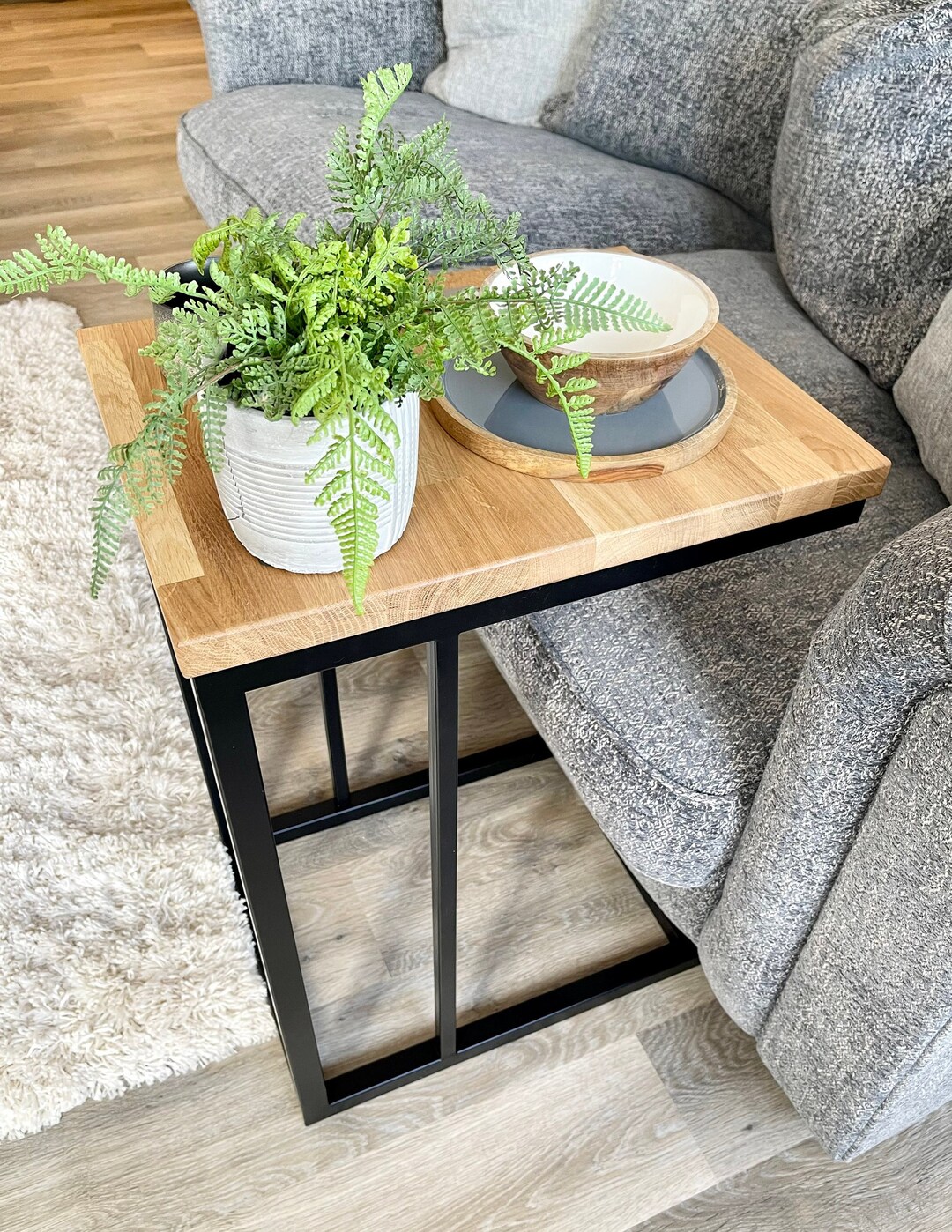 Landon Oak Metal Side Sofa Table Etsy UK