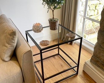 Aria Glass Metal Side Table - Dark Bronze