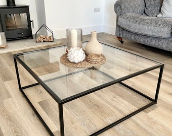 Mila Square Metal Glass Coffee Table - Black