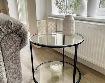 Avery Round Glass Metal Side Table