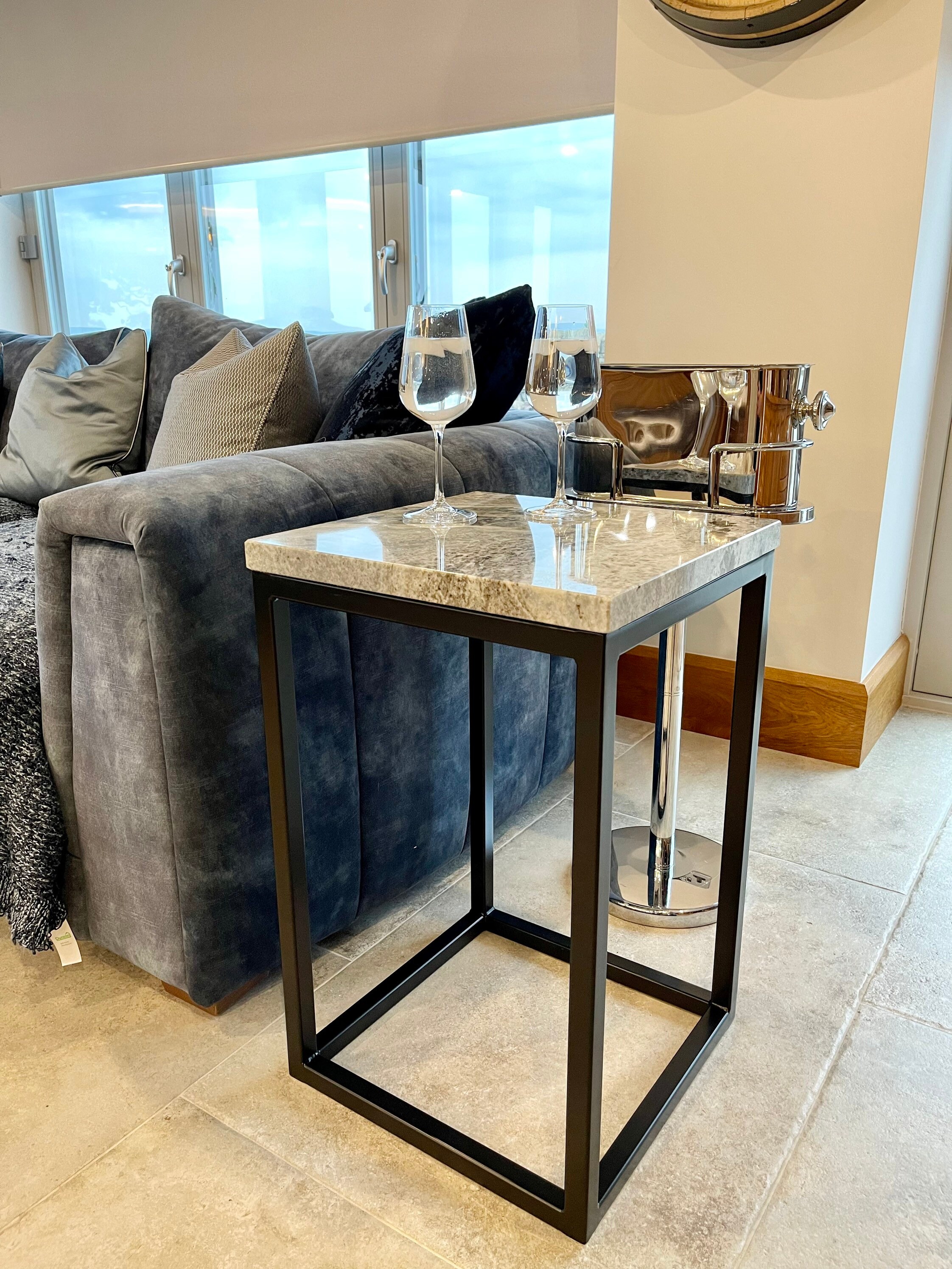 Granite Marble Topped Side Coffee Sofa End Table Grey Etsy