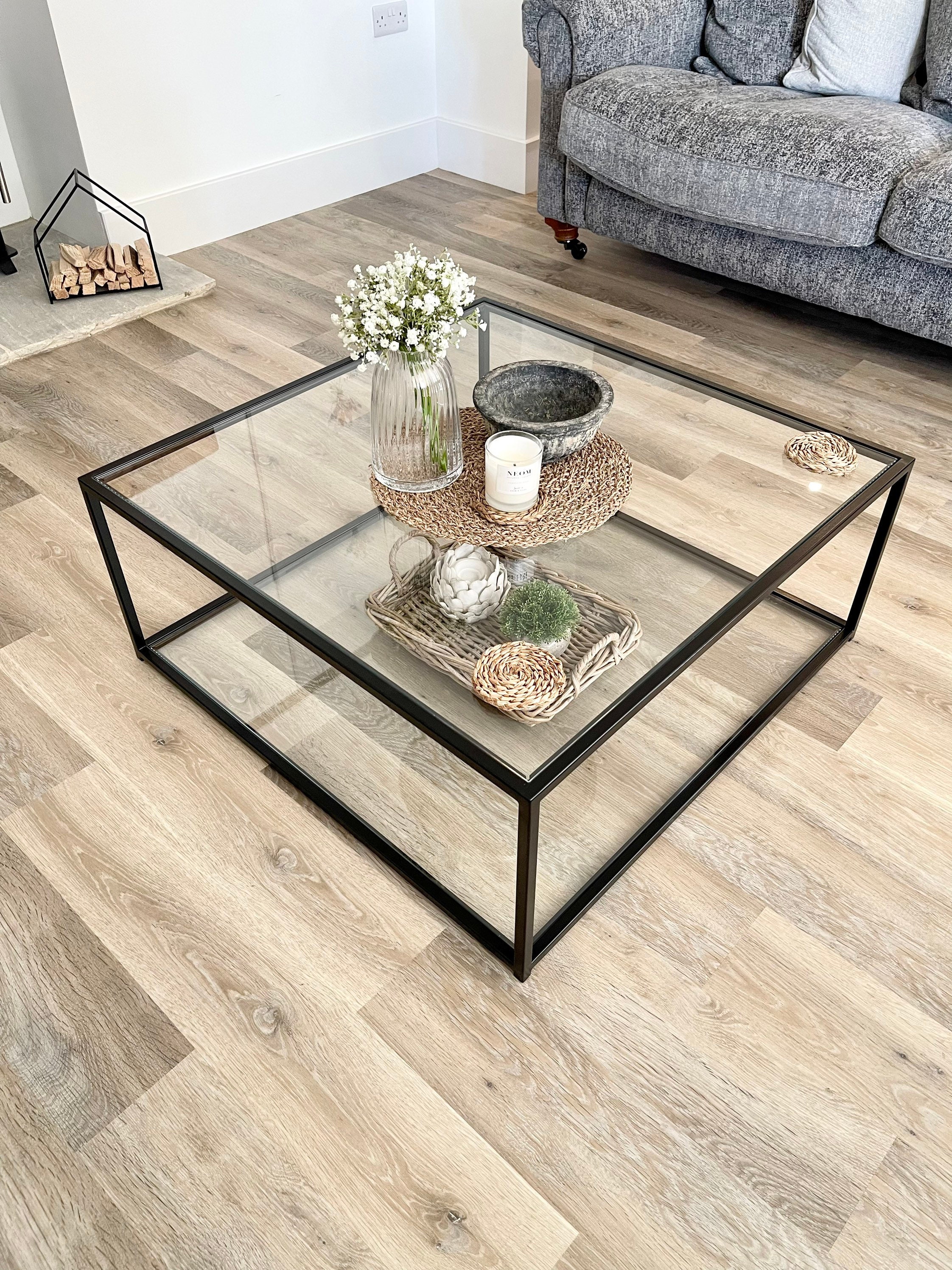 Glass coffee on sale table square large