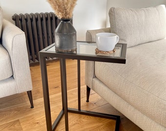 Glass Sofa Side End Table Dark Bronze