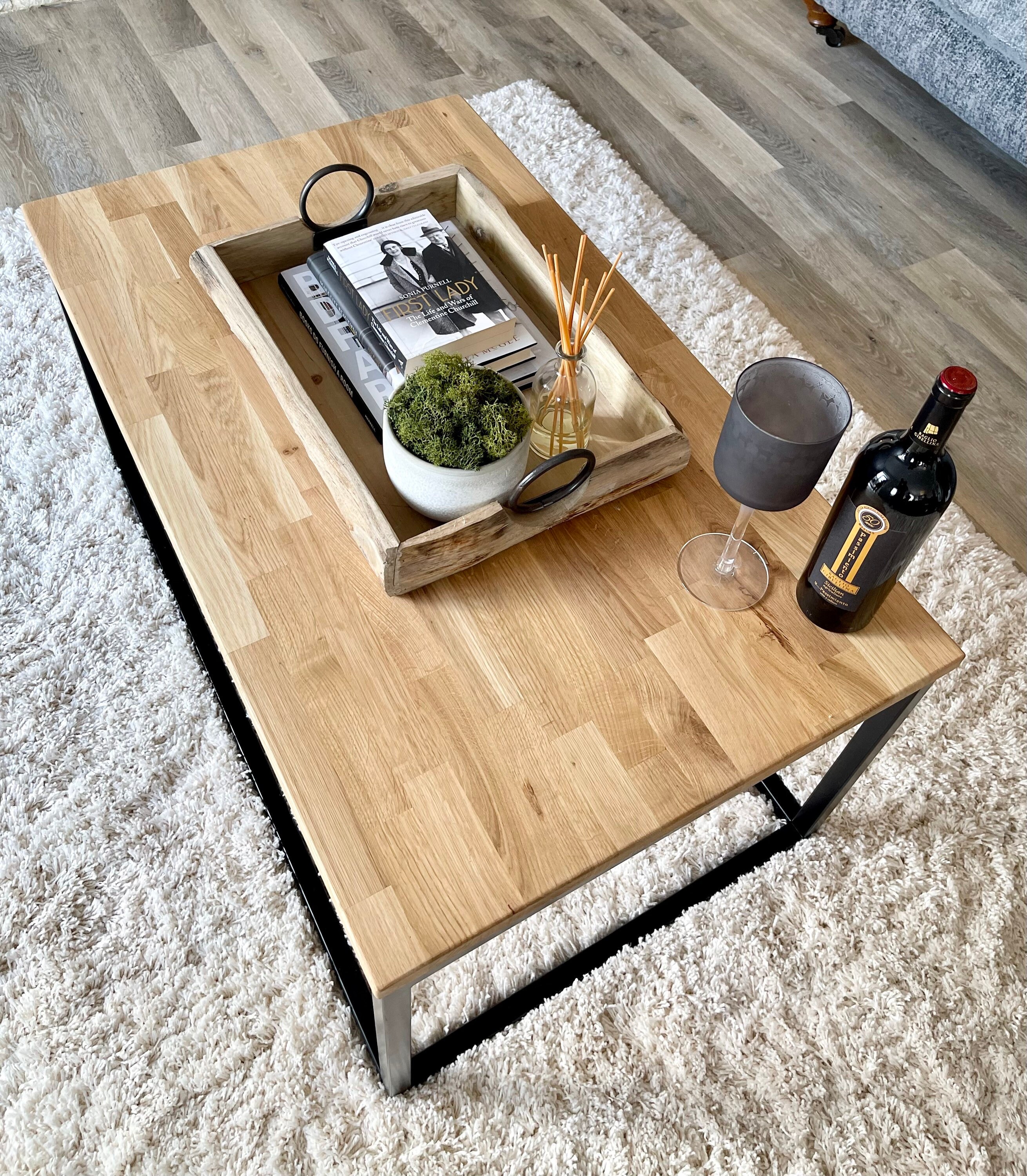 Oak Coffee Table Matte Black Steel Frame Etsy UK