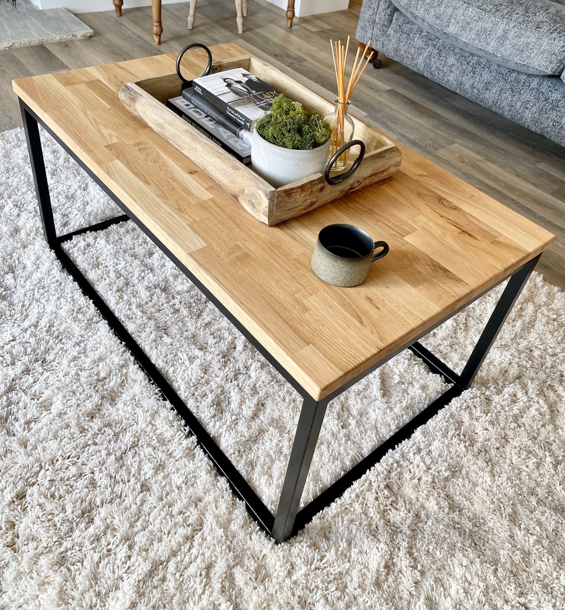Oak Coffee Table Matte Black Steel Frame Etsy UK