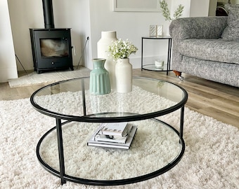 Avery Round Glass Metal Coffee Table