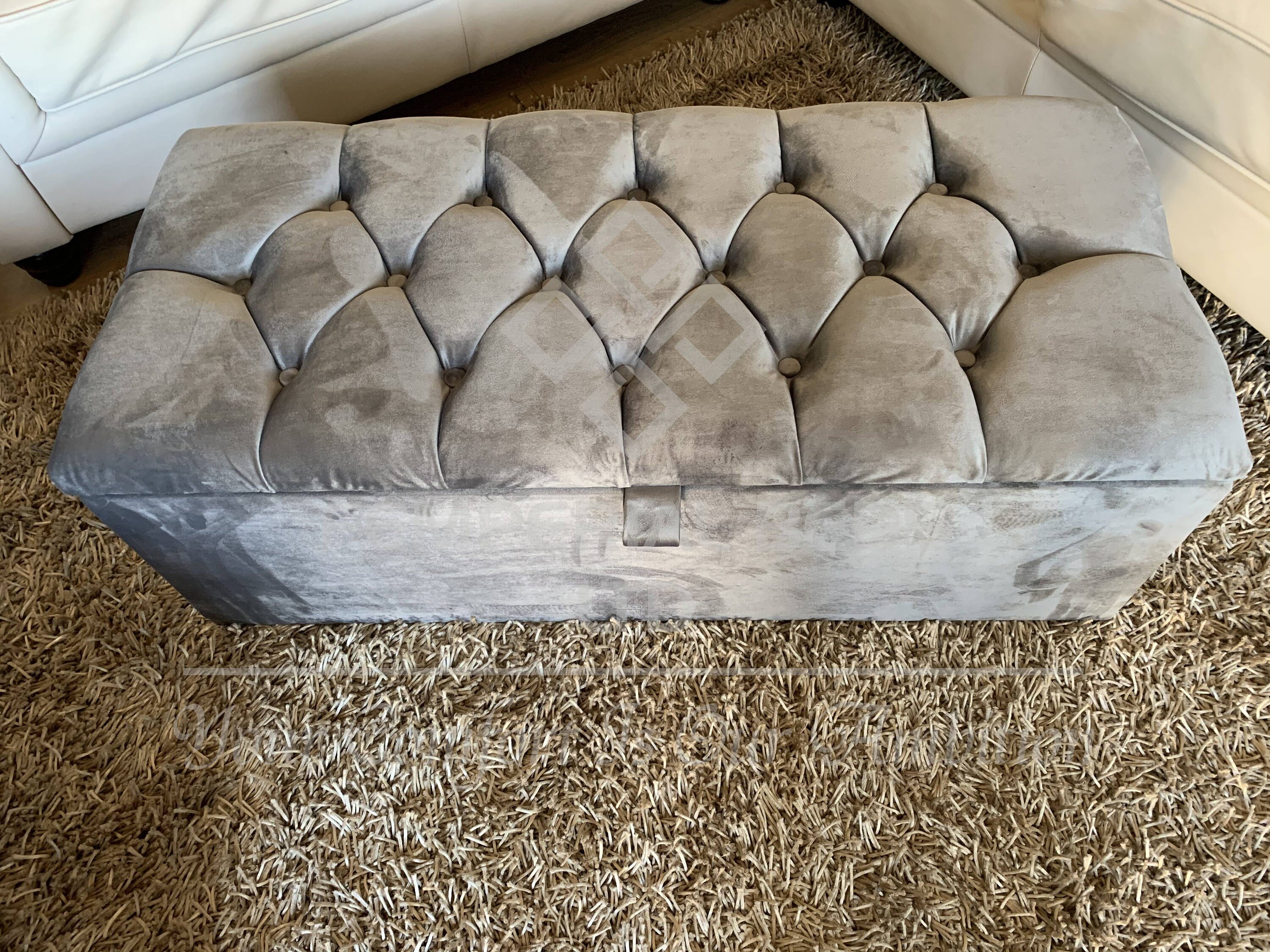 Ottoman Storage Silver Plush Box Stool Footstool Pouffe Seat Etsy