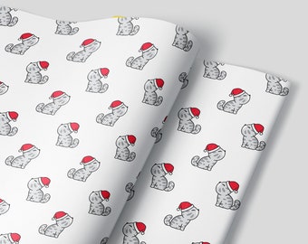 Lindo diseño navideño de gato - Papel de regalo navideño PREMIUM - Rollos de papel de regalo - ¡Sin pliegues!