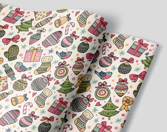 Papel de regalo navideño con diseño retro - Papel de regalo navideño de primera calidad - Rollos de papel de regalo - ¡Sin dobleces!