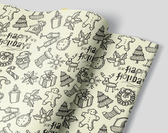 Lindo diseño navideño de garabatos - Papel de regalo navideño PREMIUM - Rollos de papel de regalo - ¡Sin pliegues!