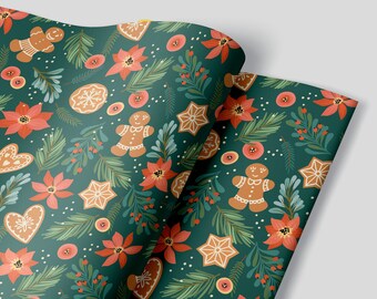 Hombre de jengibre retro - Papel de regalo navideño PREMIUM - Rollos de papel de regalo - Diseño vintage - ¡Sin pliegues!