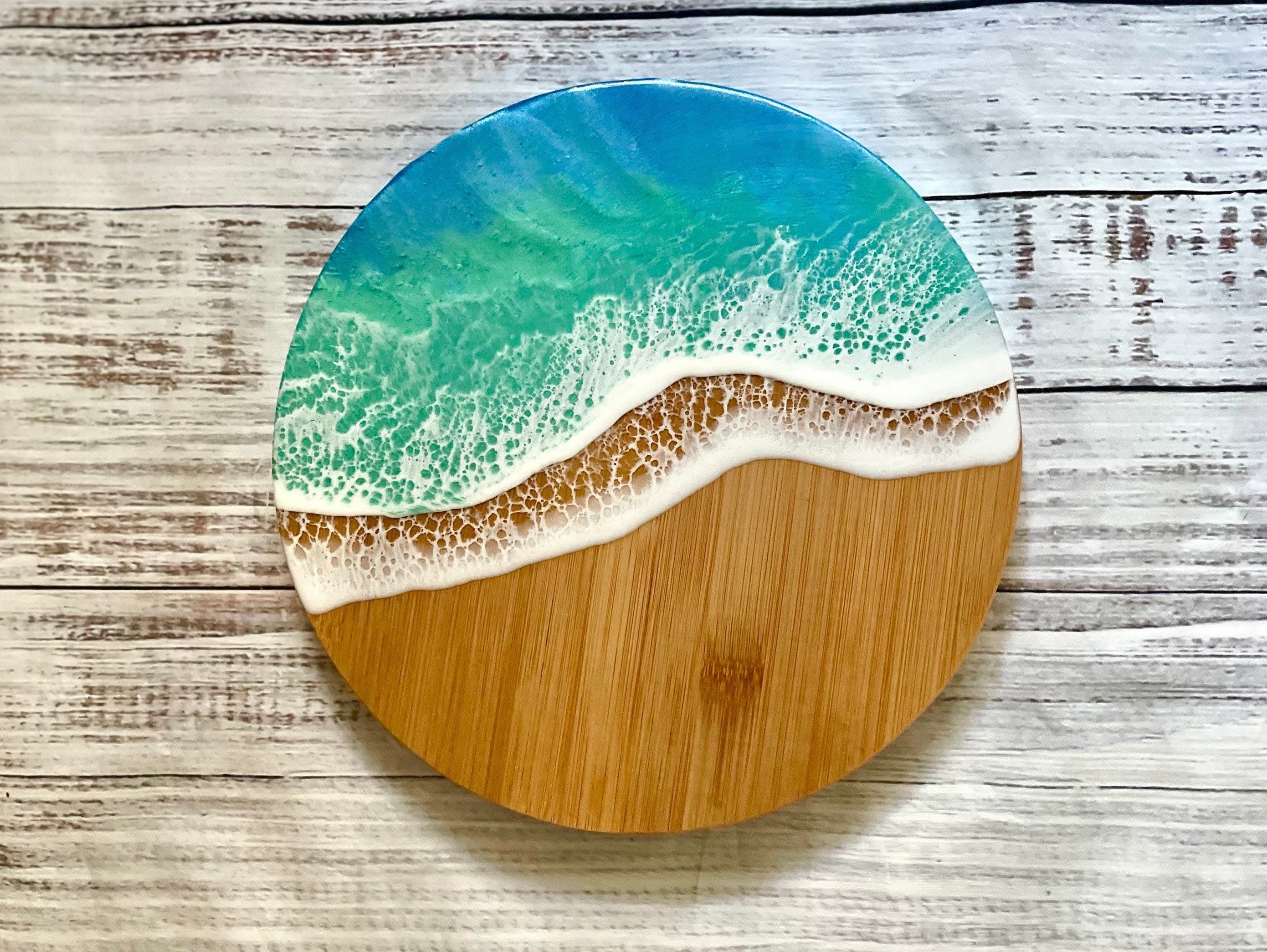 Surfboard Cutting Board with Epoxy Ocean Waves, Resin Ocean Charcuterie