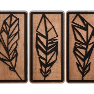 Feather Wood Wall Decor, Plume Wood Wall Art, Geometric Wall Decor Set, Rustic Wall Hangings, Home Decor Wall Board, Housewarming Gift