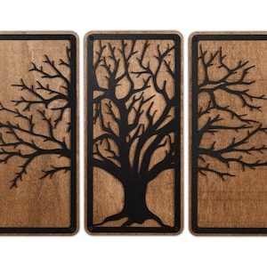 Tree of Life Wood Wall Art, Tree Wooden Wall Decor, Rustic Plane Tree Wall Set, Oak Tree Wall Painting, Housewarming Gift