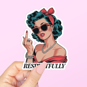 Stickers sarcastiques, Doigt respectueux, Sticker vintage drôle, Stickers ordinateur portable rigolos, Sticker bouteille d&#39;eau impertinent