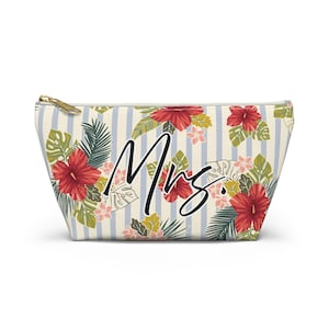 Borsa per il trucco da sposa a forma di ibisco, borsa per il trucco da signora, regalo per damigella d&#39;onore, astuccio con cerniera e fondo a T, graziosa borsa per cosmetici tropicale