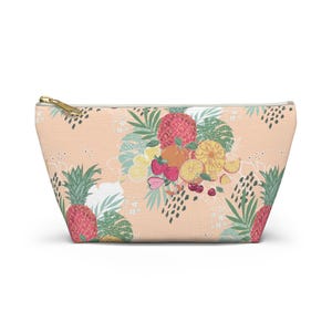 Borsa per il trucco tropicale con ananas e frutta, beauty case da viaggio per le vacanze, regalo per damigelle d&#39;onore, astuccio con cerniera e fondo a T, grazioso beauty case