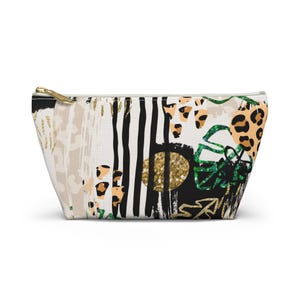 Borsa per il trucco con stampa animalier tropicale, beauty case da viaggio per le vacanze, regalo per damigelle d&#39;onore, astuccio con cerniera e fondo a T, graziosa borsa per cosmetici