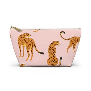 Pink Cheetah Makeup Pouch, Cosmetic Bag Organizer, Toiletry Travel Case, Zippered Clutch, Small Purse Insert, Bridesmaid Gifts