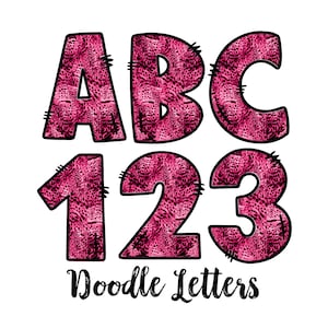 Pink Leopard Print Doodle Font Letters, Doodle Letters png, Handwritten Font, Alpha Bundle, Animal Print, Sublimation png