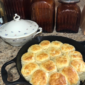 Fluffy Buttery Skillet Biscuits…Everything is Delicious on Biscuits made w/Sweet Cream! Purchase Fruit Preserves too, Great Combo!