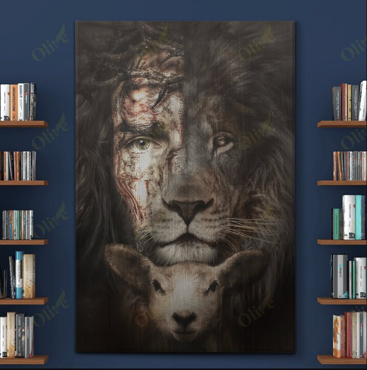 Amazing Jesus Lion And Lamb Canvas Birthday Christmas | Etsy