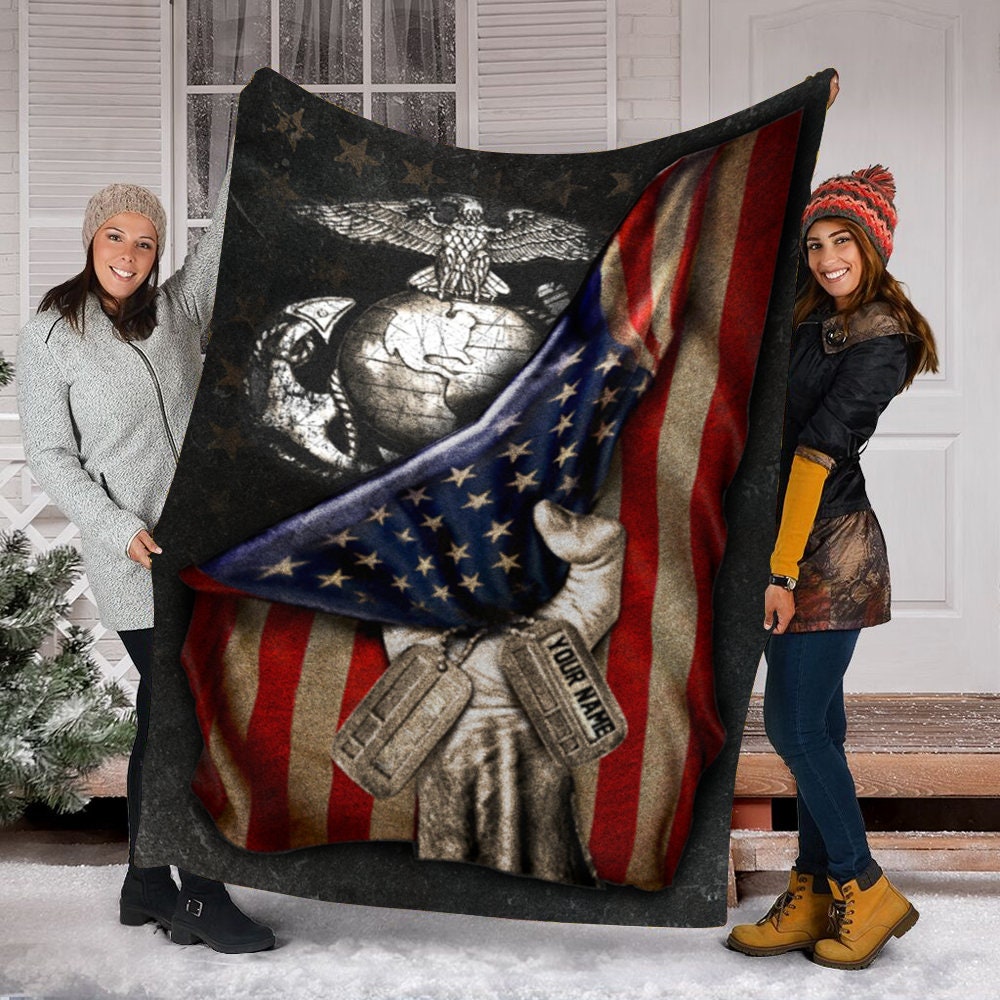 Personalized US Blanket Blanket U.s. Marines Flag Custom Etsy
