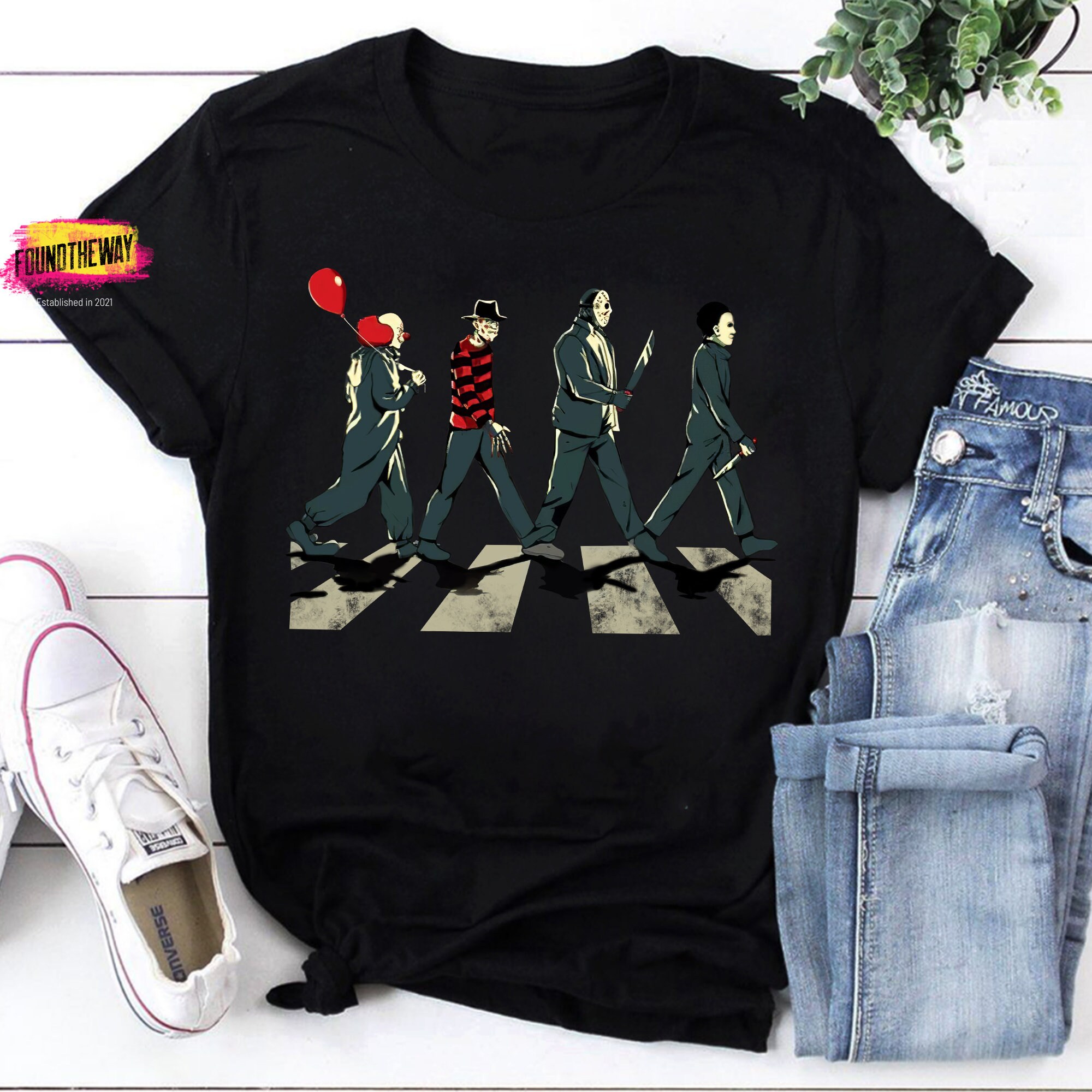 Discover Abbey Road Horror Movies Characters Vintage T-Shirt