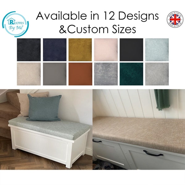 Premium Indoor Bench Cushion/Seat Pad, Customised Sizes, 12 Designs